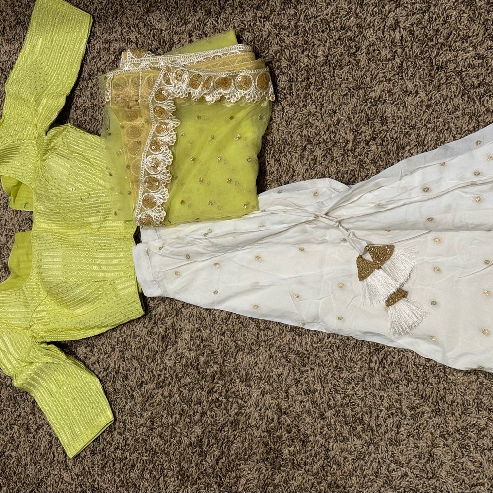 Garba Green and White Traditional lengha Outfit